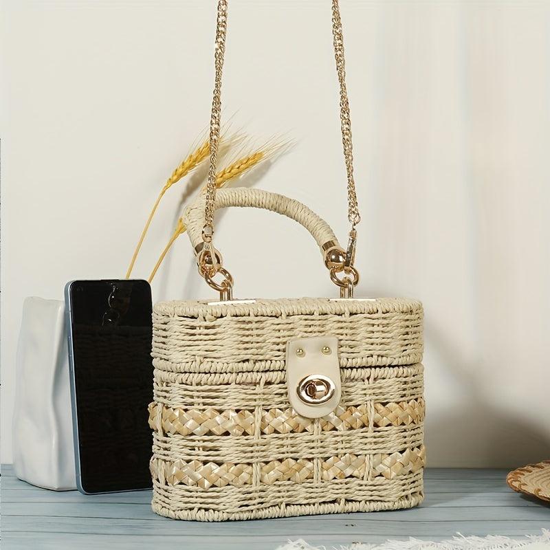 Straw Shoulder Bag Woven Solid Box Bag Crossbody Bag