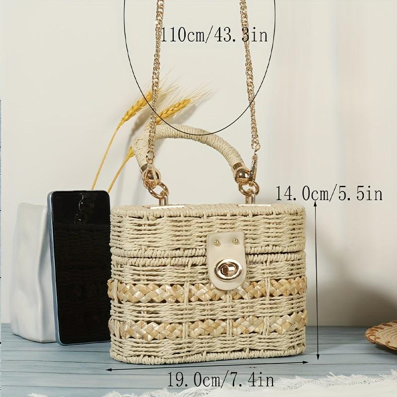 Straw Shoulder Bag Woven Solid Box Bag Crossbody Bag