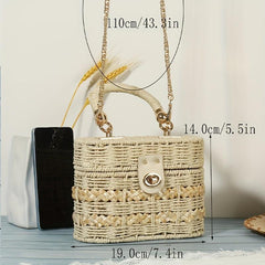 Straw Shoulder Bag Woven Solid Box Bag Crossbody Bag