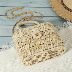 Straw Shoulder Bag Woven Solid Box Bag Crossbody Bag
