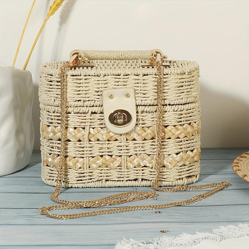 Straw Shoulder Bag Woven Solid Box Bag Crossbody Bag