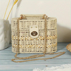 Straw Shoulder Bag Woven Solid Box Bag Crossbody Bag