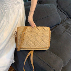 Minimalist Straw Square Shoulder Bag All Match Crossbody Purse