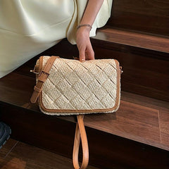 Minimalist Straw Square Shoulder Bag All Match Crossbody Purse