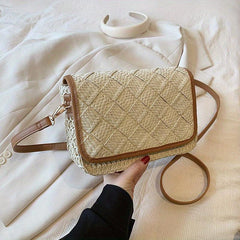 Minimalist Straw Square Shoulder Bag All Match Crossbody Purse