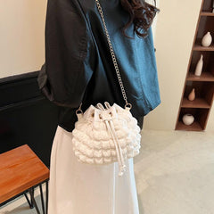 Cloud Ruched Bucket Bag Chain Crossbody Shoulder Purse