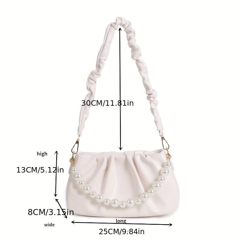 Pearl Chain Crossbody Bag Ruched Strap Shoulder Purse