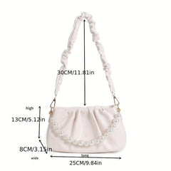 Pearl Chain Crossbody Bag Ruched Strap Shoulder Purse