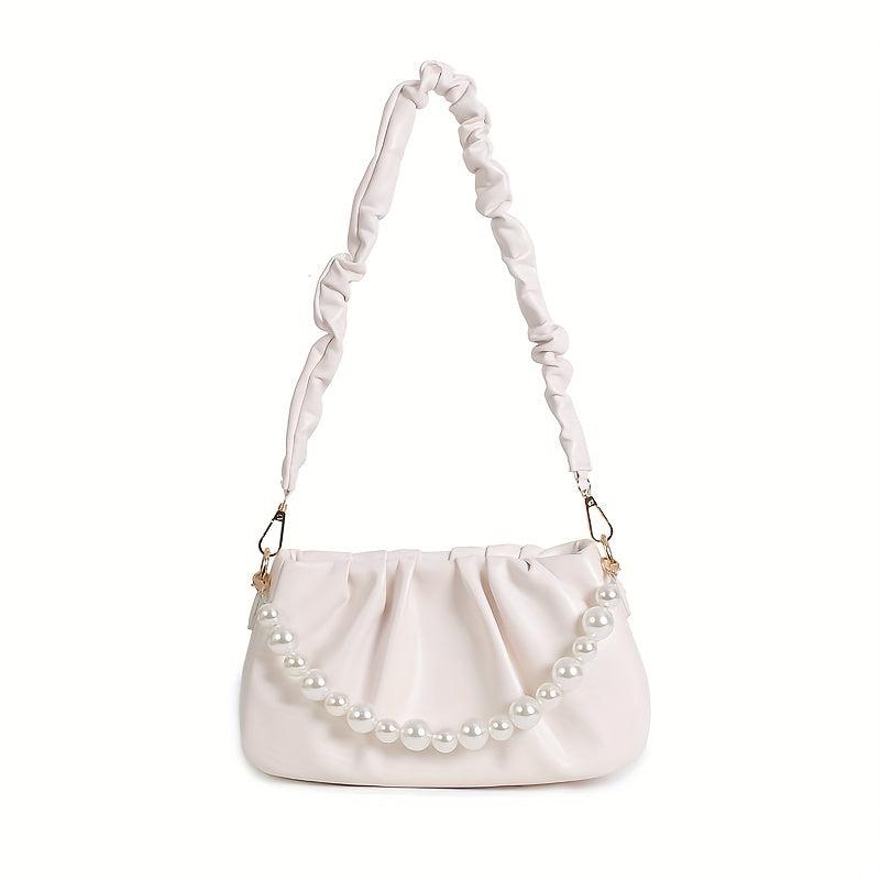 Pearl Chain Crossbody Bag Ruched Strap Shoulder Purse