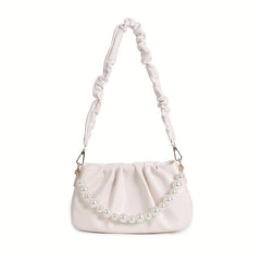 Pearl Chain Crossbody Bag Ruched Strap Shoulder Purse