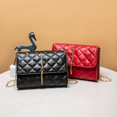 Argyle Quilted Chain Crossbody Bag Women's Tassel Square Purses