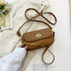 Square Metal Chain Crossbody Bag PU Leather Textured Bag Purse