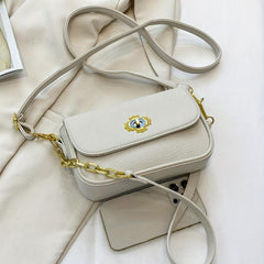 Square Metal Chain Crossbody Bag PU Leather Textured Bag Purse