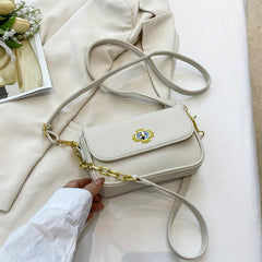 Square Metal Chain Crossbody Bag PU Leather Textured Bag Purse