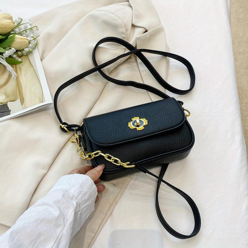 Square Metal Chain Crossbody Bag PU Leather Textured Bag Purse