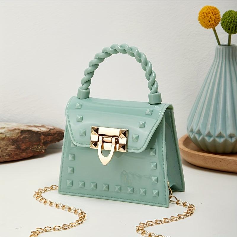 Jelly Studded Handbag Crossbody Bag PVC Flap Purse for Women