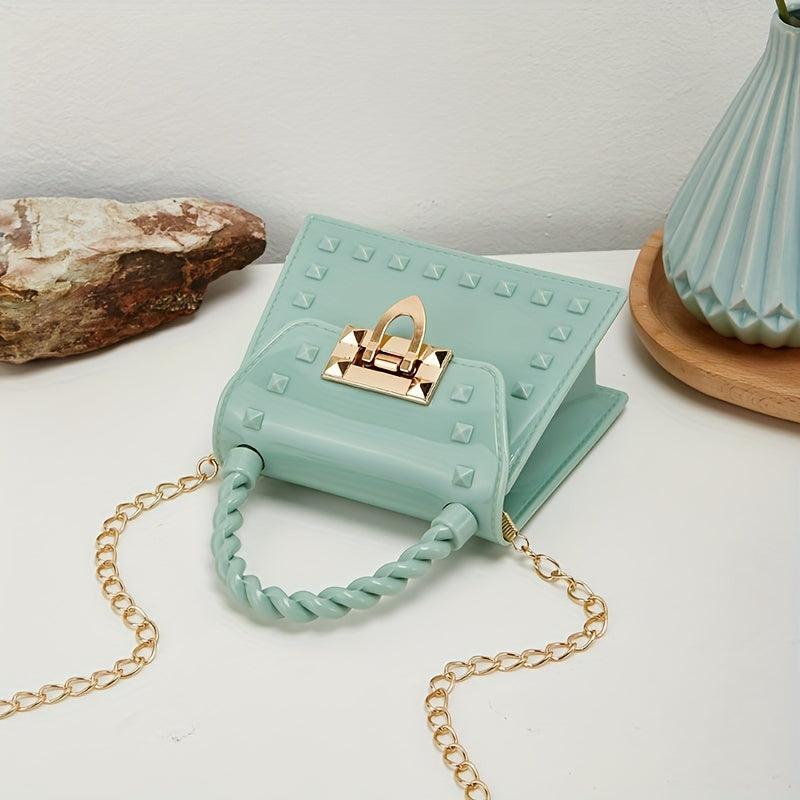 Jelly Studded Handbag Crossbody Bag PVC Flap Purse for Women