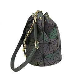 Geometric Luminous Chain Handbag Drawstring Crossbody Bag Shoulder Bucket Purse