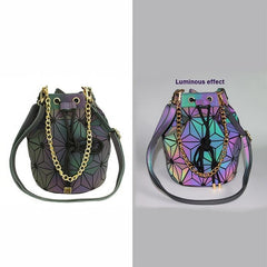Geometric Luminous Chain Handbag Drawstring Crossbody Bag Shoulder Bucket Purse