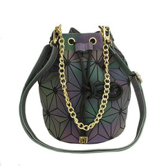Geometric Luminous Chain Handbag Drawstring Crossbody Bag Shoulder Bucket Purse