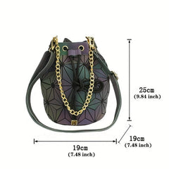 Geometric Luminous Chain Handbag Drawstring Crossbody Bag Shoulder Bucket Purse
