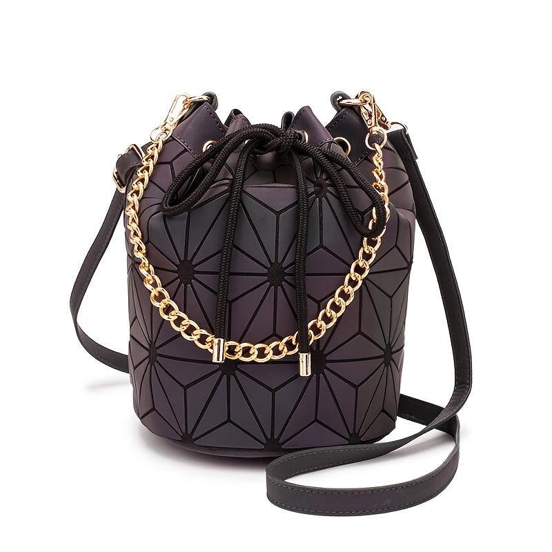 Geometric Luminous Chain Handbag Drawstring Crossbody Bag Shoulder Bucket Purse