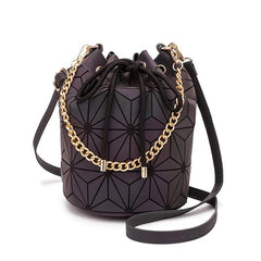 Geometric Luminous Chain Handbag Drawstring Crossbody Bag Shoulder Bucket Purse