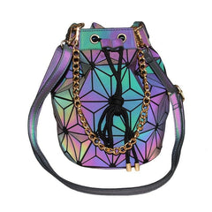 Geometric Luminous Chain Handbag Drawstring Crossbody Bag Shoulder Bucket Purse