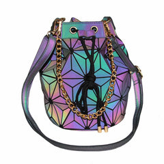 Geometric Luminous Chain Handbag Drawstring Crossbody Bag Shoulder Bucket Purse