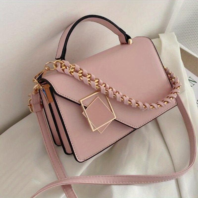 Metal Decor Crossbody Bag Womens Chain Square Shoulder Handbag