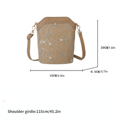 Boho Flower Lace Straw Crossbody Bag Beach Vacation Bucket Bag