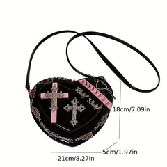 Heart Shaped Crossbody Bag Gothic Cross Mini Love Purse