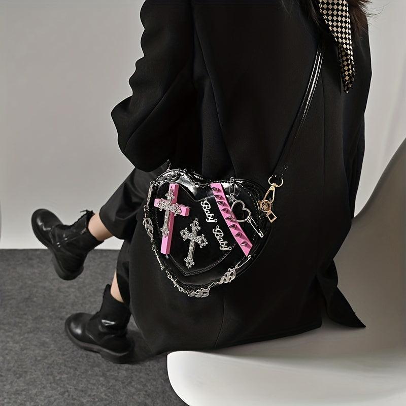 Heart Shaped Crossbody Bag Gothic Cross Mini Love Purse