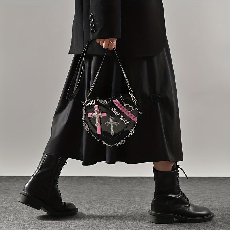 Heart Shaped Crossbody Bag Gothic Cross Mini Love Purse
