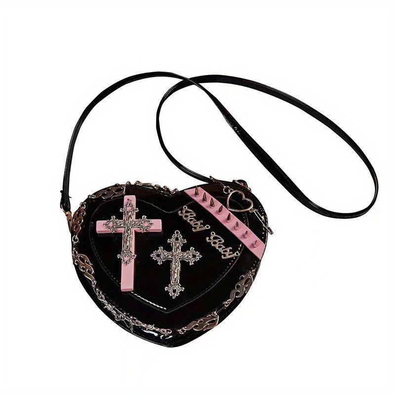 Heart Shaped Crossbody Bag Gothic Cross Mini Love Purse