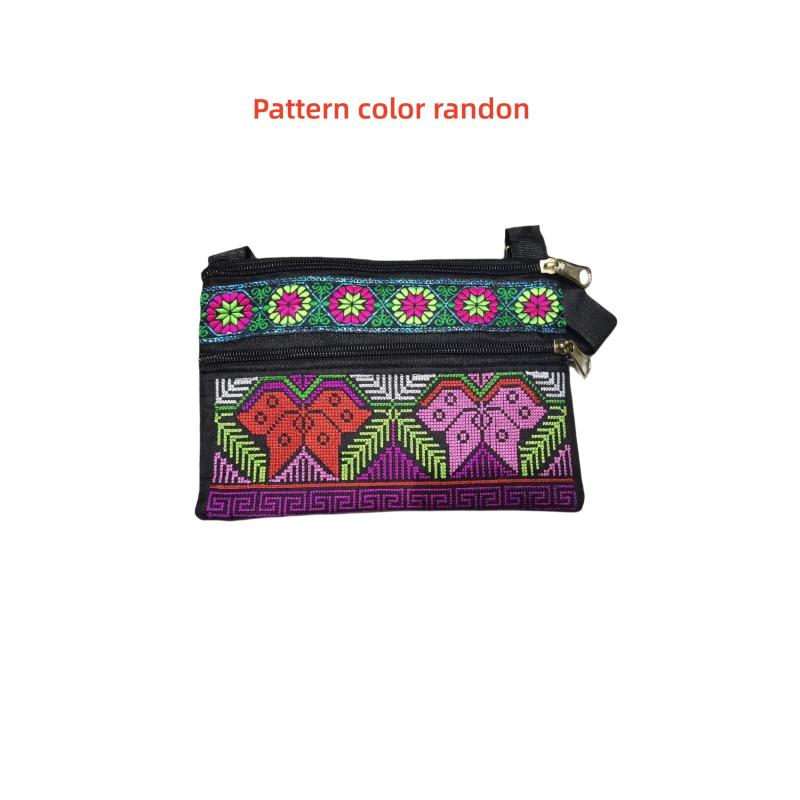Embroidered Crossbody Bag Double Zipper Clutch Purse