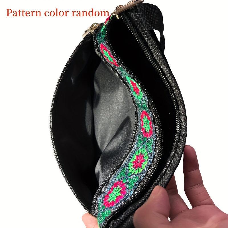 Embroidered Crossbody Bag Double Zipper Clutch Purse