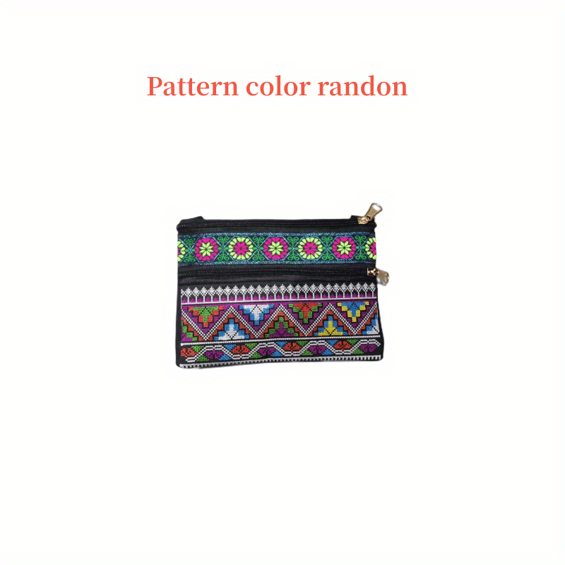 Embroidered Crossbody Bag Double Zipper Clutch Purse