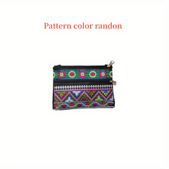 Embroidered Crossbody Bag Double Zipper Clutch Purse