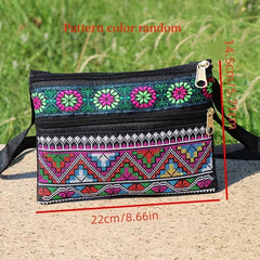 Embroidered Crossbody Bag Double Zipper Clutch Purse