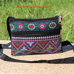 Embroidered Crossbody Bag Double Zipper Clutch Purse