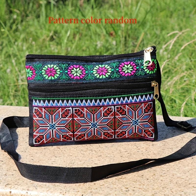 Embroidered Crossbody Bag Double Zipper Clutch Purse