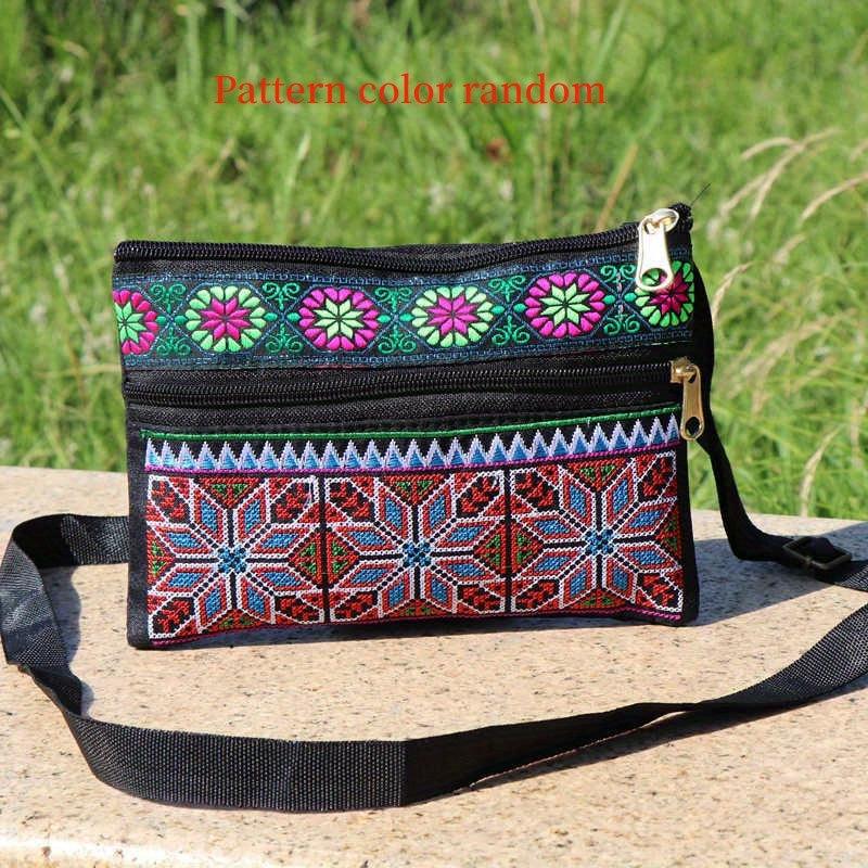 Embroidered Crossbody Bag Double Zipper Clutch Purse
