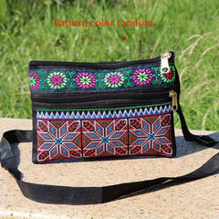 Embroidered Crossbody Bag Double Zipper Clutch Purse