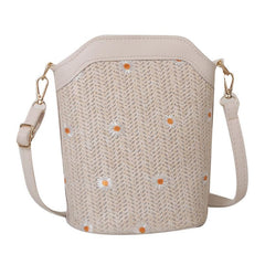 Flower Lace Bucket Bag Straw Boho Crossbody Bag