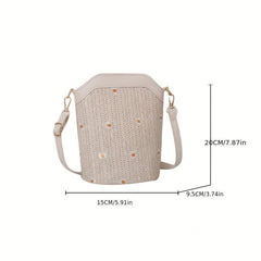 Flower Lace Bucket Bag Straw Boho Crossbody Bag