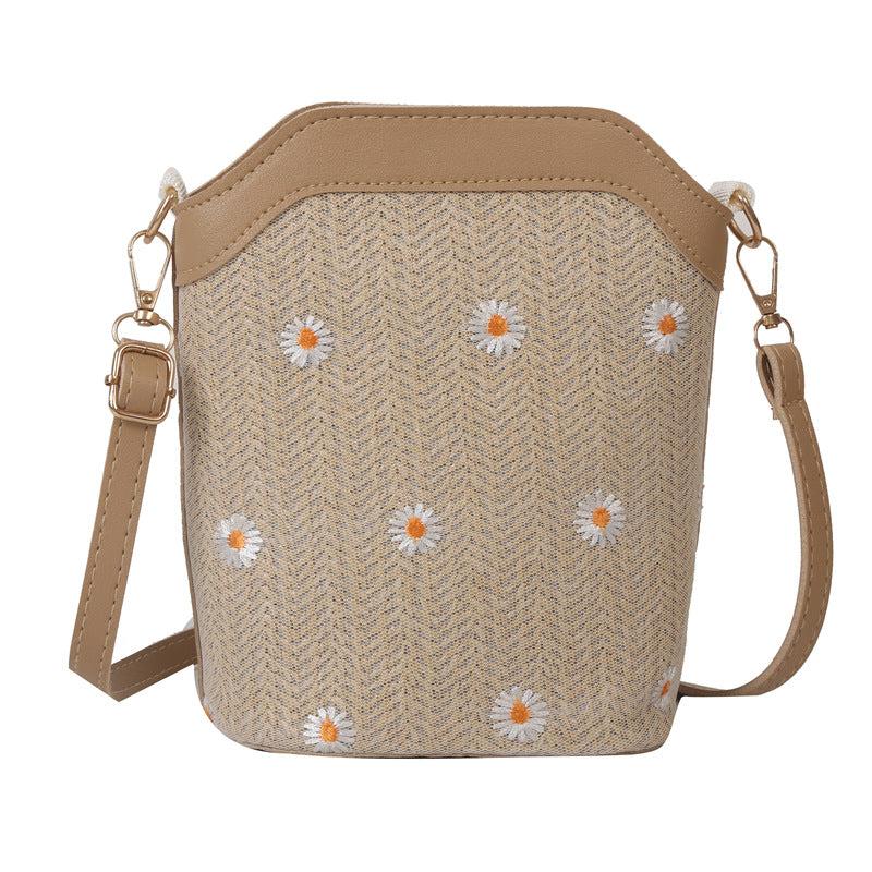 Flower Lace Bucket Bag Straw Boho Crossbody Bag