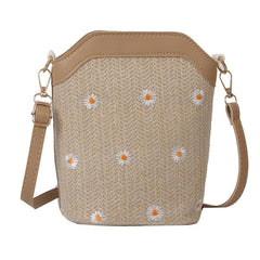 Flower Lace Bucket Bag Straw Boho Crossbody Bag