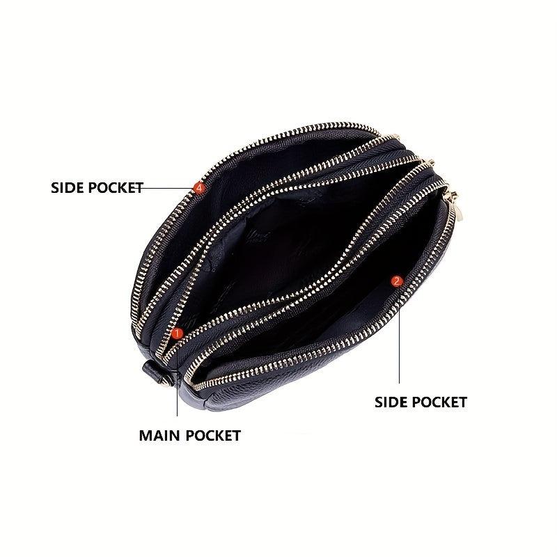 Three Layer Zipper Clutch Bag Women's Crossbody Bag Leather Purse