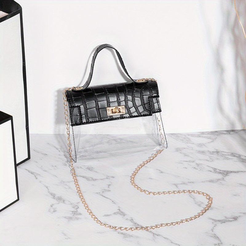 Crocodile Embossed Shoulder Bag Clear Mini Crossbody Bag